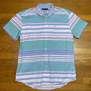 VINTAGE TOMMY HILFIGER Multicolor Stripes Mens Button Up Shirt Size XL